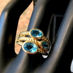 STERLING SILVER WITH GOLD PLATE BLUE TOPAZ RING
